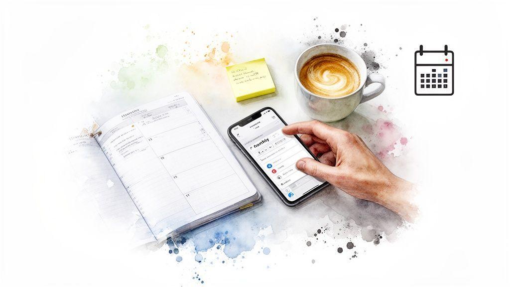 Main sur un smartphone à côté d