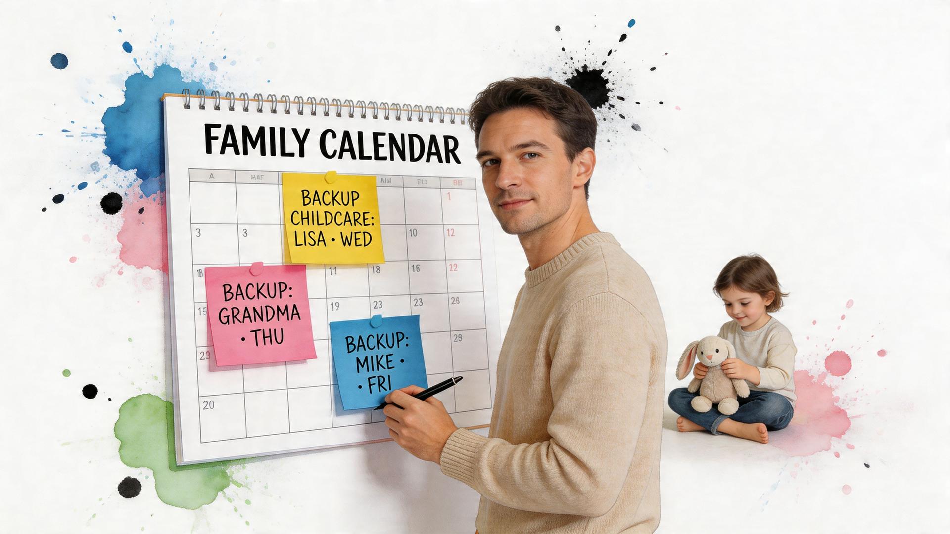 Un père organise son calendrier familial avec de l