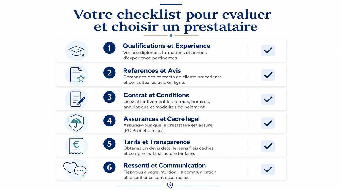 Une liste de contrôle en six points pour évaluer et choisir un prestataire de services professionnel efficacement.