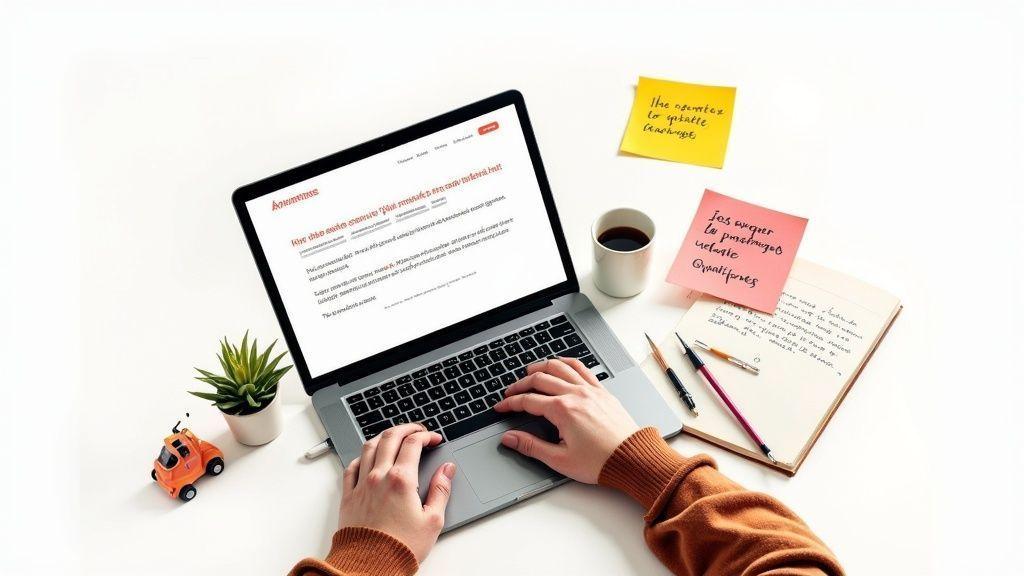 Personne tapant sur un ordinateur portable, entourée de notes autocollantes, d