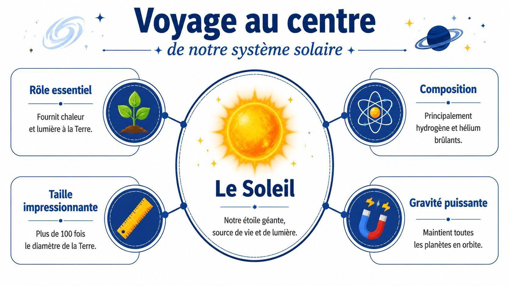 Une infographie éducative présentant le Soleil comme l