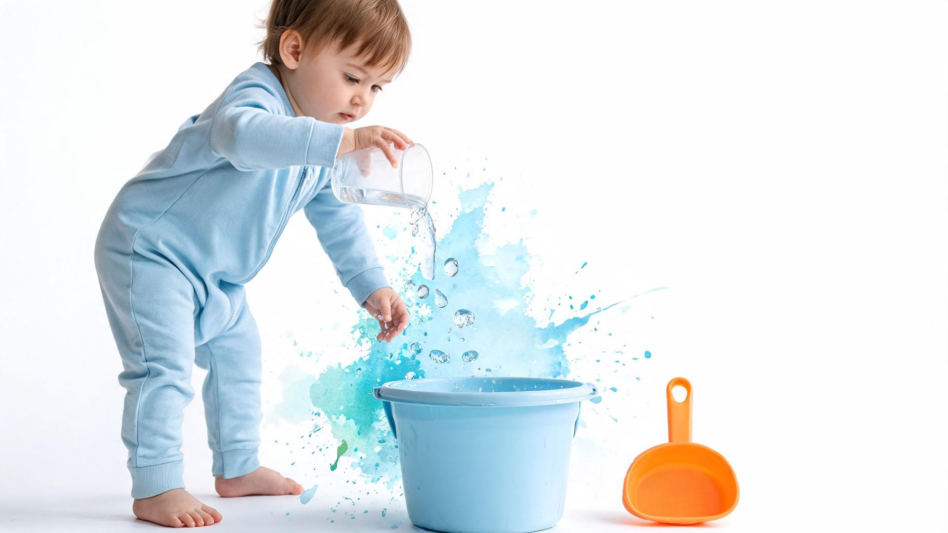 Un jeune enfant en pyjama bleu verse de l