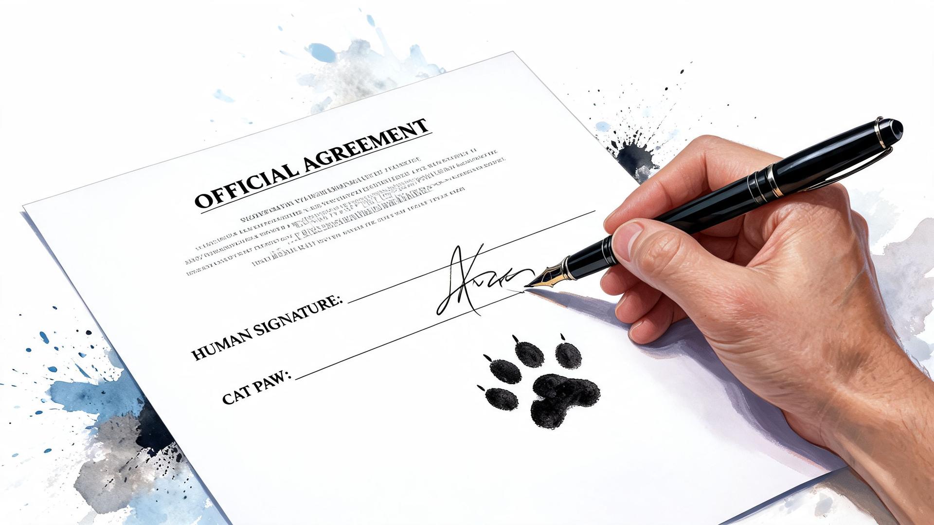 Une main humaine signe un contrat officiel à côté de l