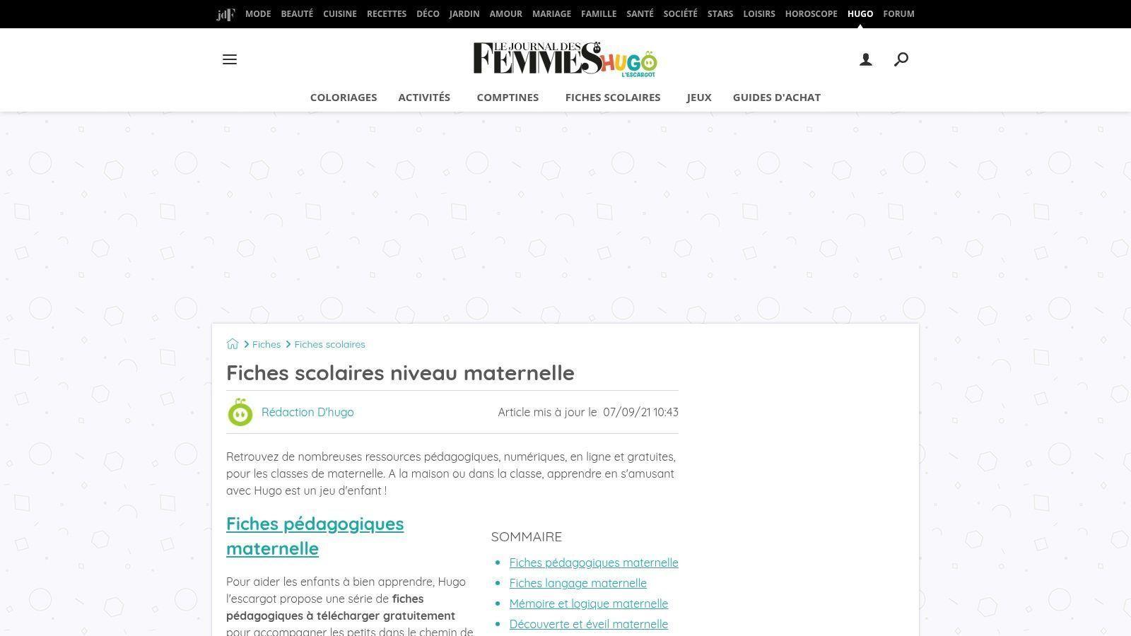 Hugo l’Escargot – Fiches scolaires Maternelle