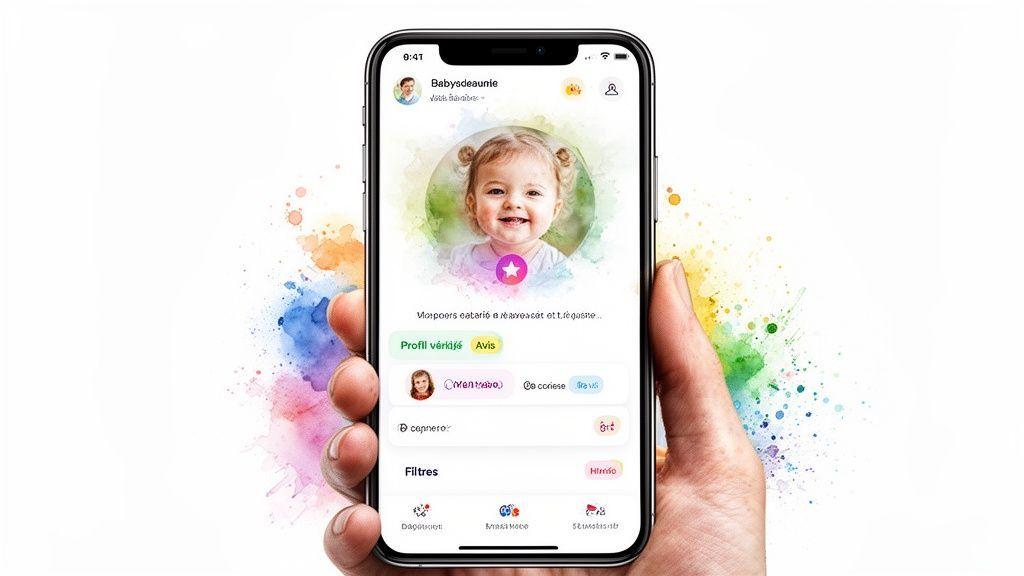 Main tenant un smartphone affichant une application de garde d